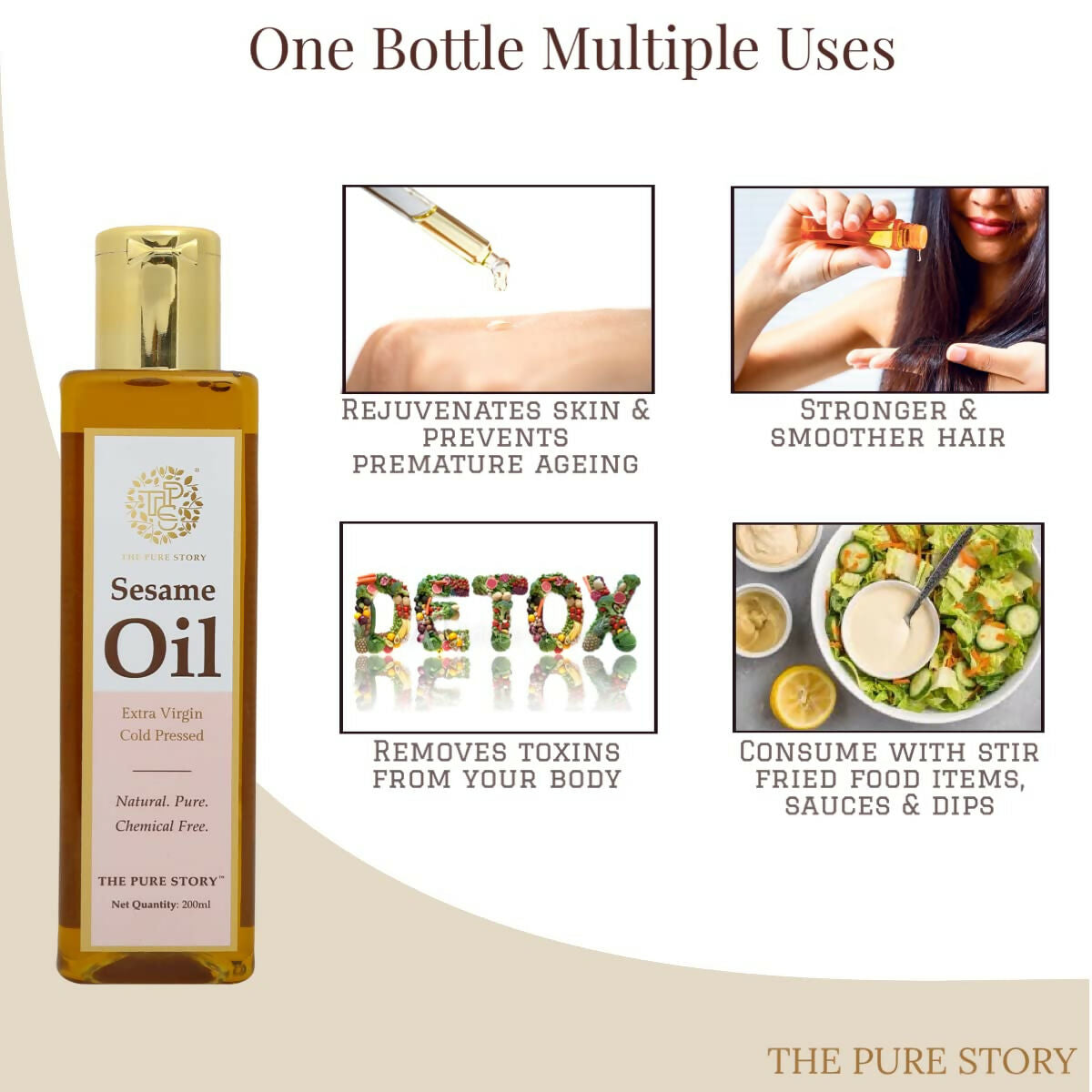 The Pure Story Natural Cold Pressed Oil for Hair & Skin with Seasame