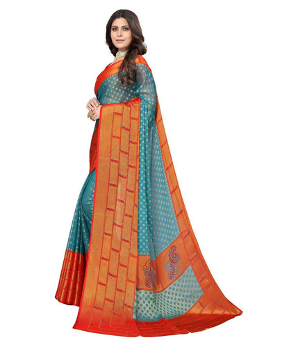 Vamika Sky Blue Chiffon Brasso Bollywood Style Woven Saree (DIMPLE SKY BLUE)