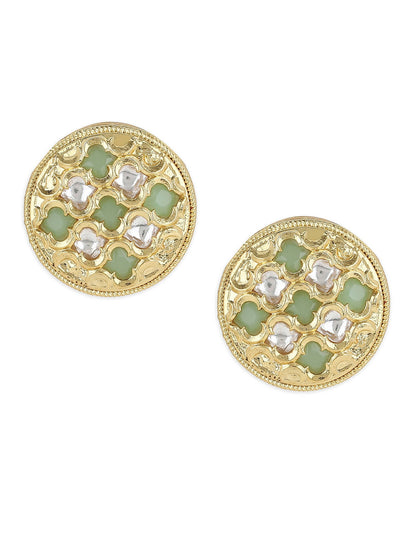 Gold-Toned Green Contemporary Gold-Polished Studs Earrings - Ruby Raang