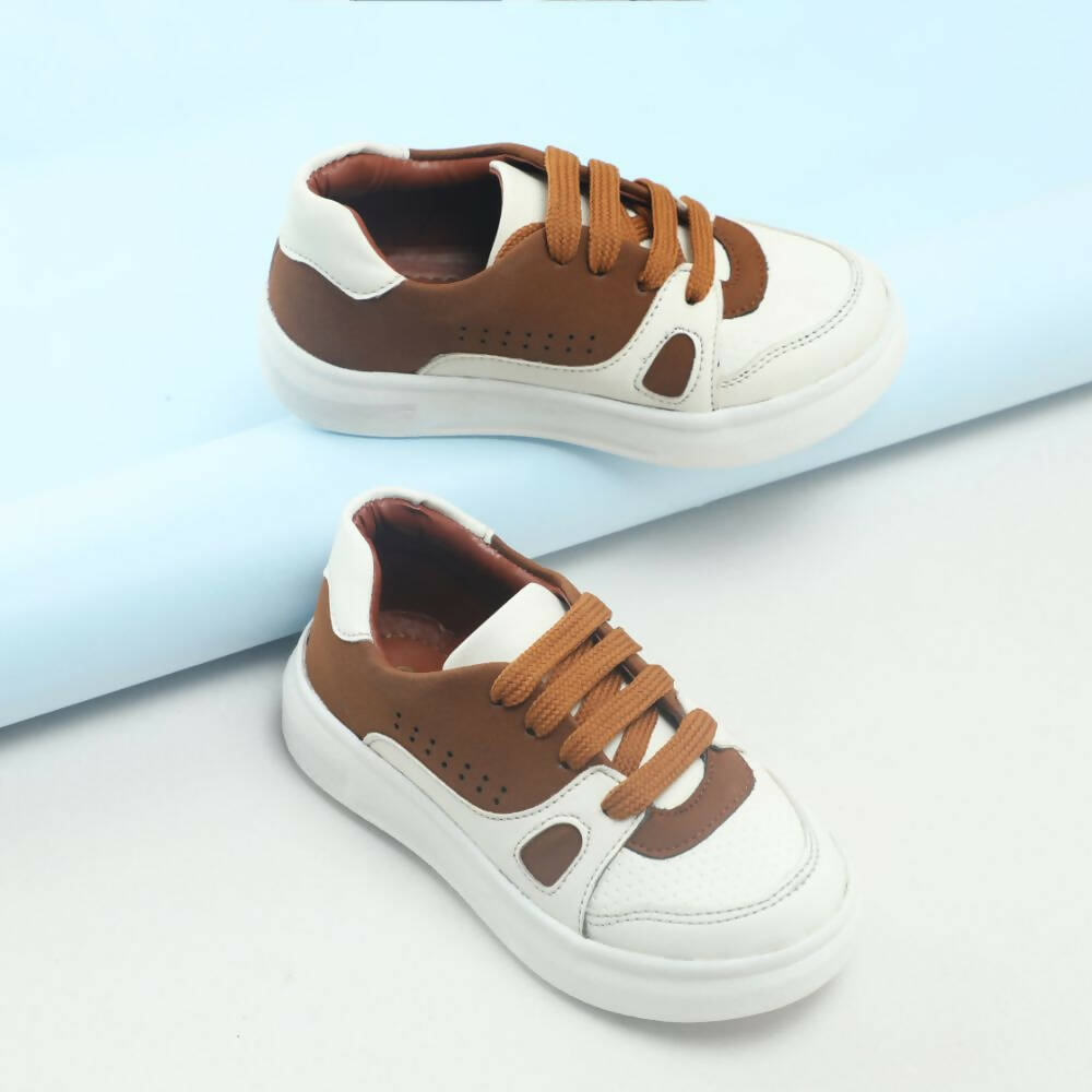 Tiny Bugs Boys Lace Up Casual Shoes - White & Brown