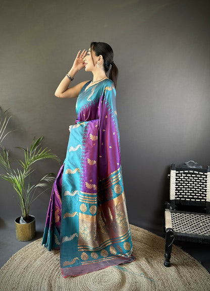 Joban Fashion Teal Peacock,Butti Banarasi Silk Sarees