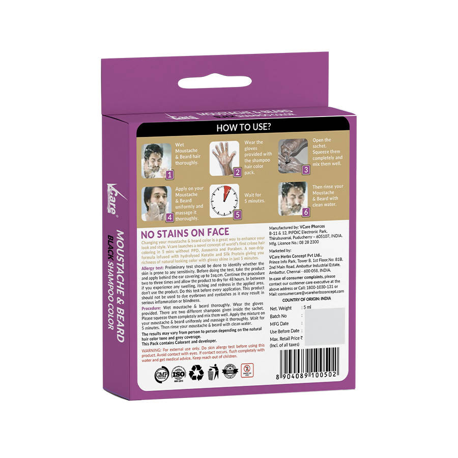 VCare Shampoo Hair Color Black for Moustache & Beard