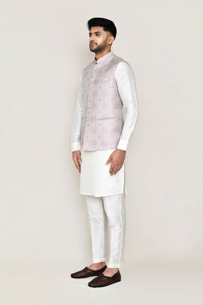 Joban Fashion White Colored Art Silk Fabric Kurta, Jacket With Straight Fit Pant