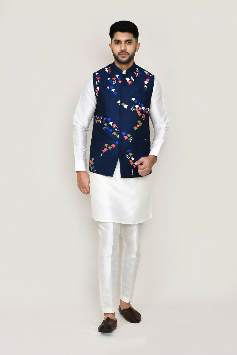 Joban Fashion White Colored Art Silk Fabric Kurta, Jacket With Straight Fit Pant