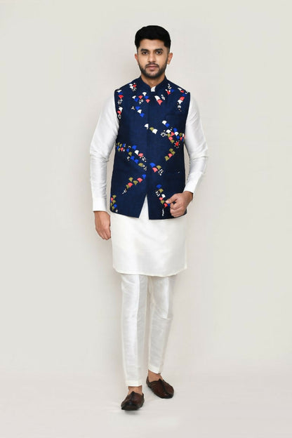 Joban Fashion White Colored Art Silk Fabric Kurta, Jacket With Straight Fit Pant