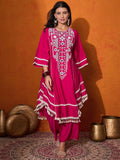 Sangria Floral Embroidered Regular Mirror Work A-Line Kurta with Palazzo