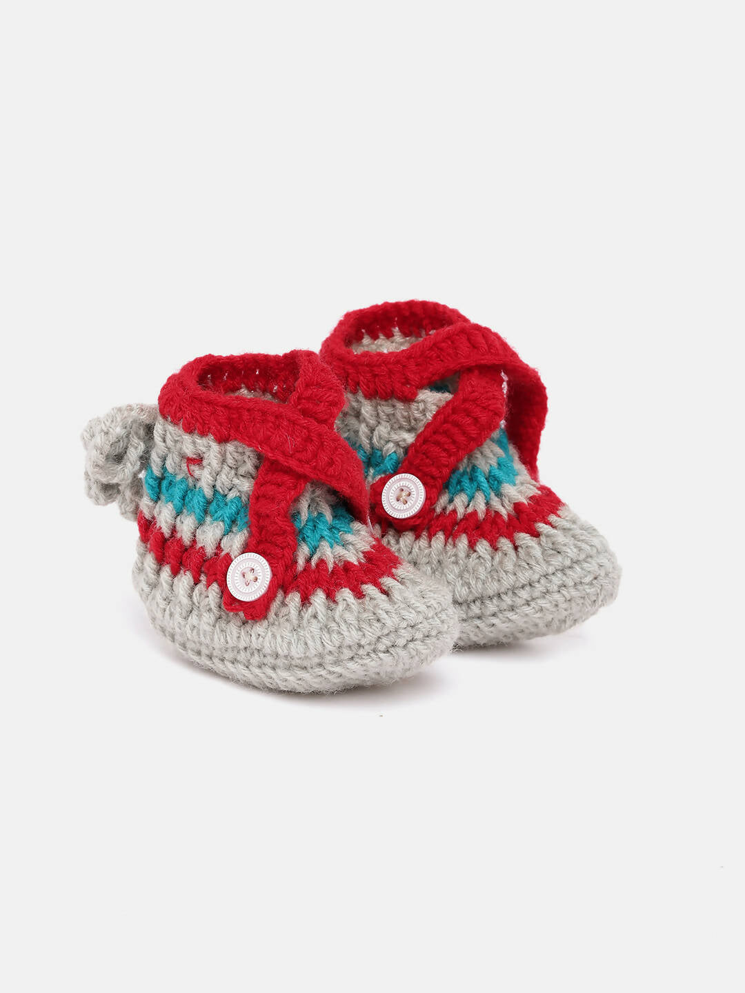 Chutput Kids Woollen Hand Knitted Self Desgin Detailed Booties - Grey
