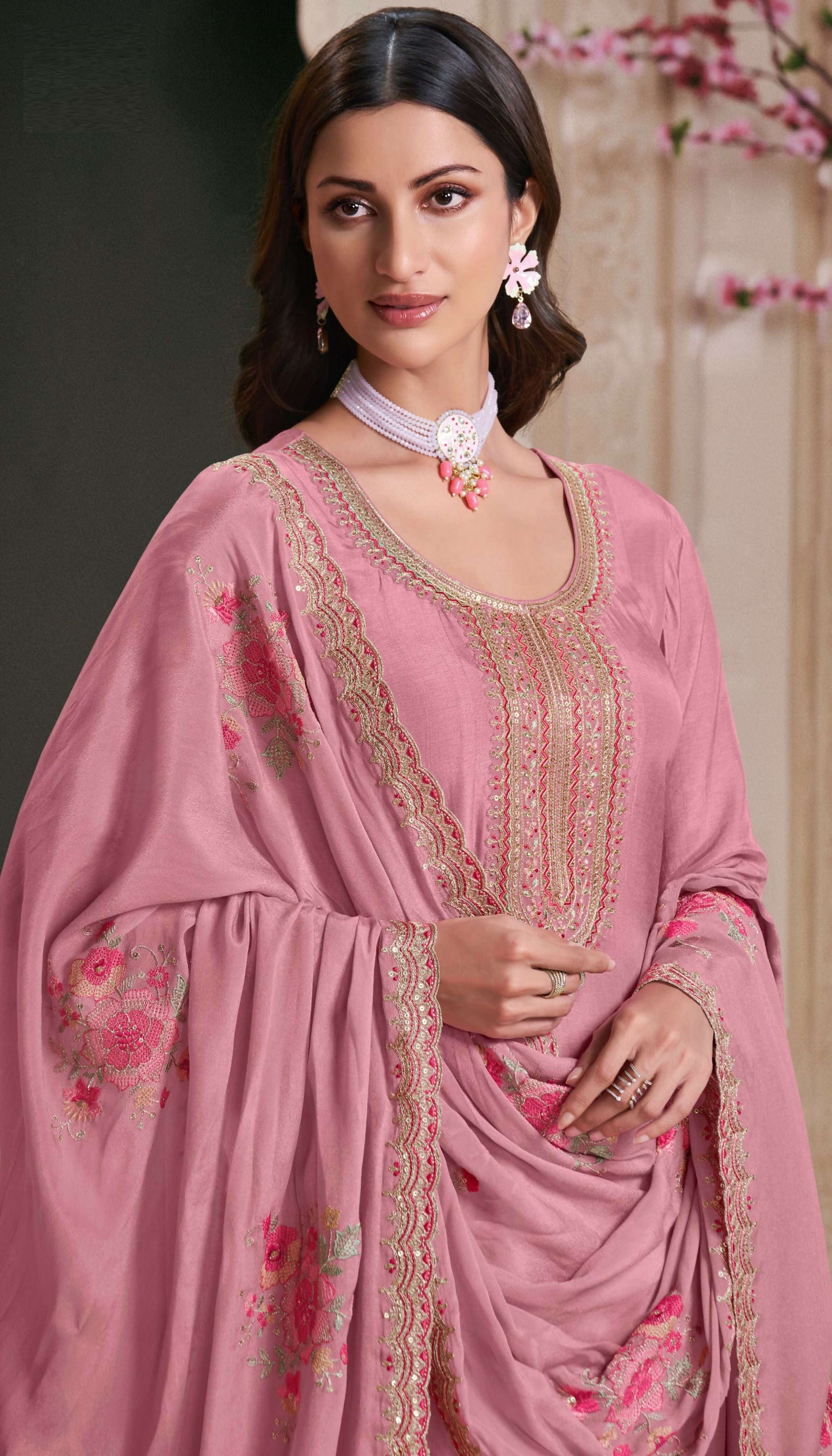 Anaita Pink Embroidered Work Silk Stitched Anarkali Suit