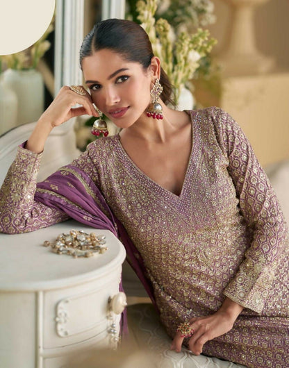 Anaita Lavender Heavy Georgette Stitched Suit with Sequence & Diamond work
