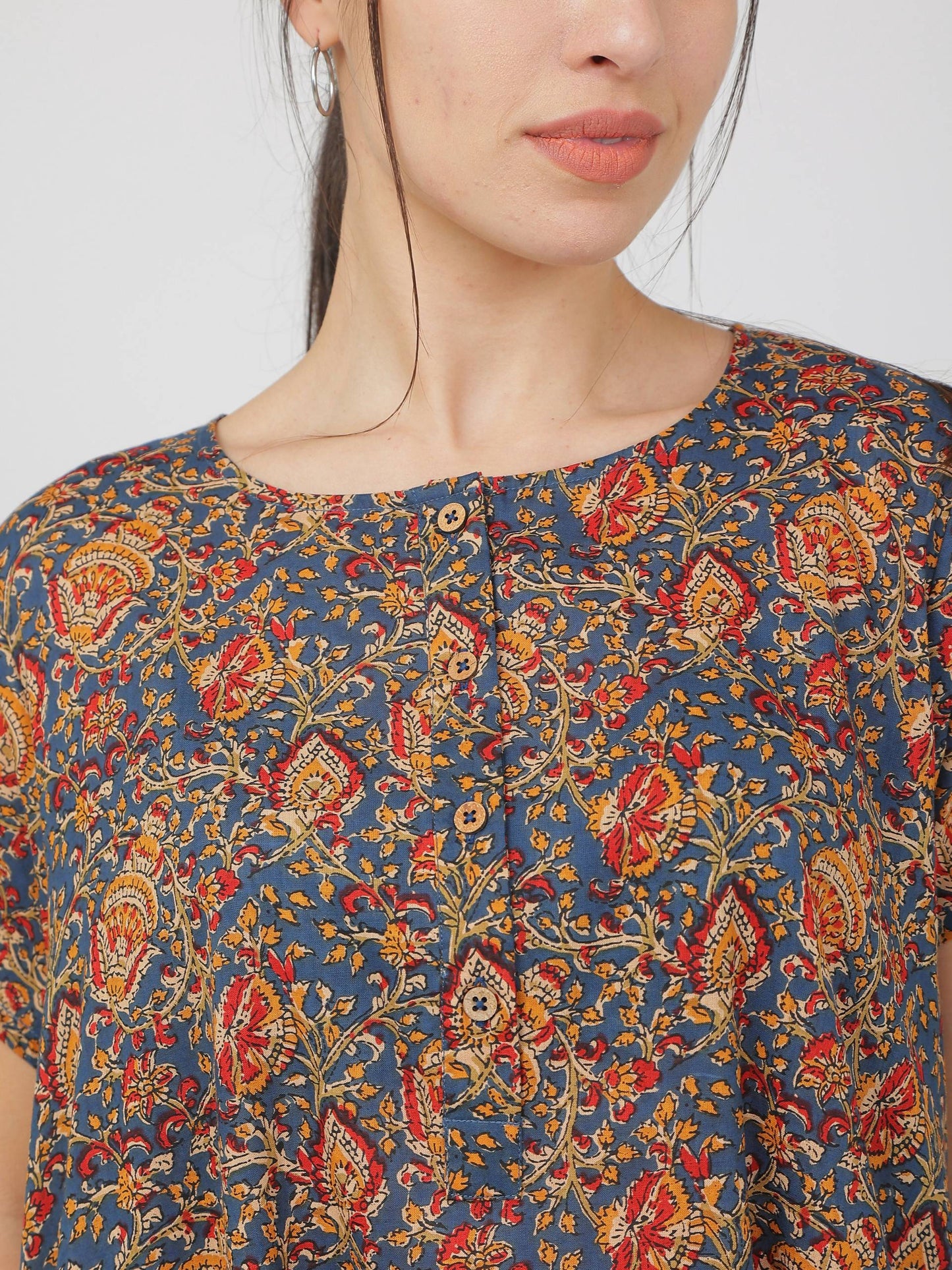 Breathables Women Cotton Printed Loungewear Nightie Blue I Night Wear | Nighty | Jaipuri Print