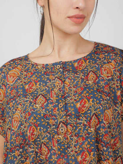 Breathables Women Cotton Printed Loungewear Nightie Blue I Night Wear | Nighty | Jaipuri Print