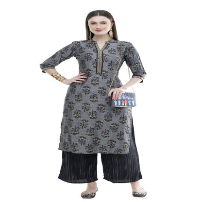 Lagi Women's Black Rayon Straight Printed Kurta & Palazzo (MRP102)