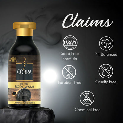 ST.JOHN Cobra Activated Charcoal Enriched Body Wash for Deep Cleansing, Detox & Refreshing Fragrance For All Skin Types