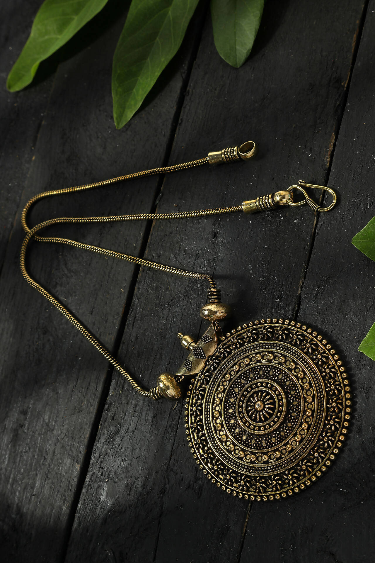 Mominos Fashion Johar Kamal Oxidised Gold-Polished Long Chain with Pendant For Women