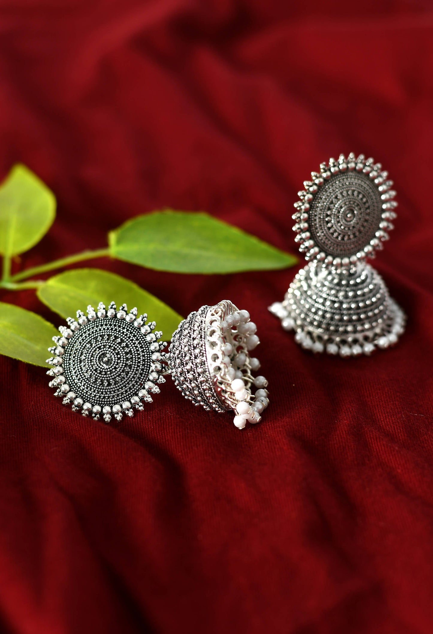 Mominos Fashion Johar Kamal Silver Color Jhumkas With White Pearls Earrings