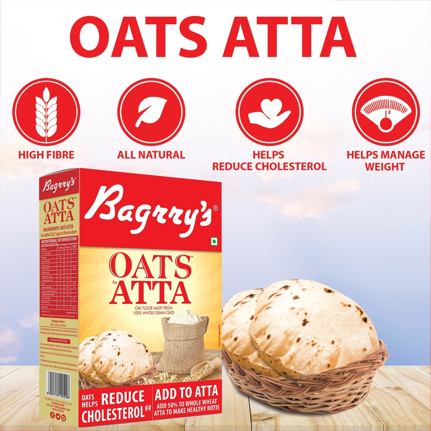 Bagrry's Oat Atta - 300 gms (pack of 2)