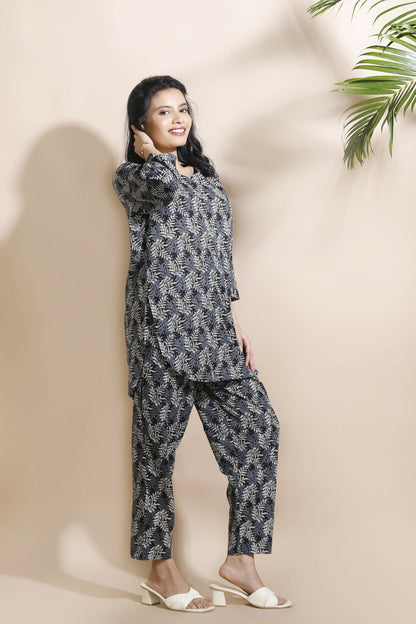 Breathables Abstract Cotton Co-Ord Set – Black