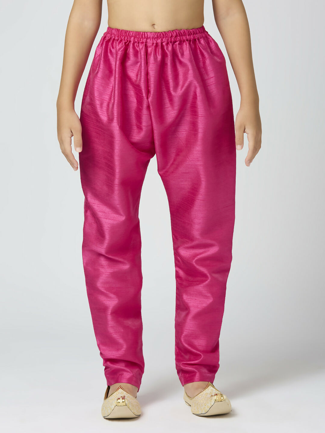 Joban Fashion Kids Island Full Sleeves Chanderi Kurta, Pyjama Set with Traditional Butta Work - Rani Pink