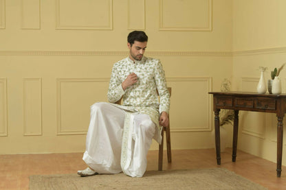 Off White Embroidered Sherwani by Hilo Design