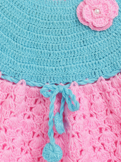ChutPut Hand knitted Crochet BubbleGum Wool Dress For Baby Girls - Pink