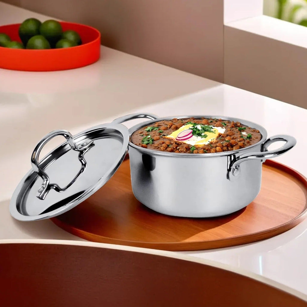 USHA SHRIRAM Triply Stainless Steel Handi 4L 22cm 2.5mm Casserole SS Lid Biryani Pot Cook Serve
