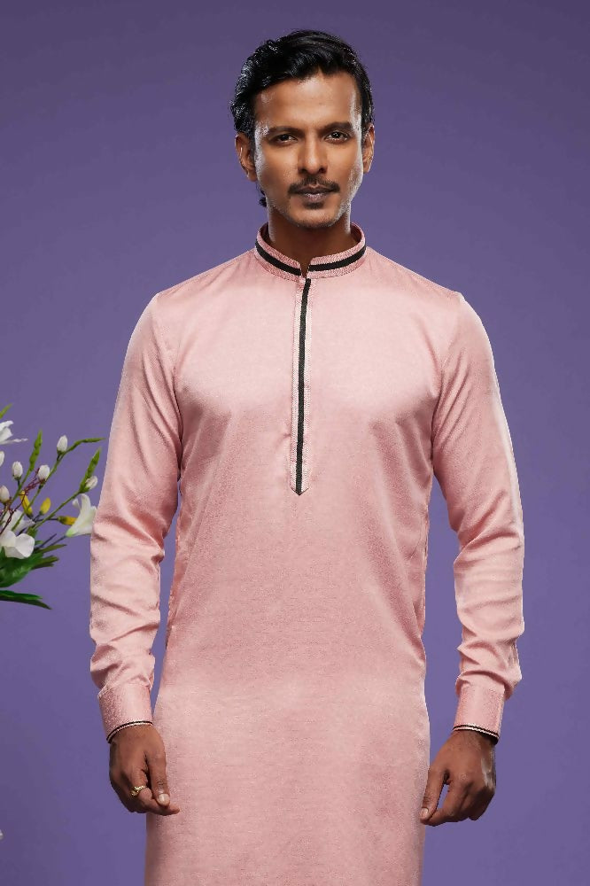 Raivat Ethnic Art Banarasi Silk Thread Work Kurta Pajama In Rust Pink Colour