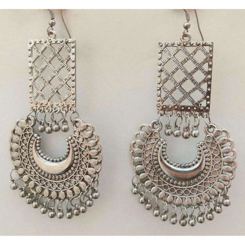 MS Fashion India Antique Silver Oxidized Vintage Chandbali Bollywood Style Earrings