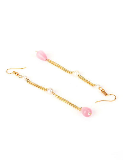 Gold-Polished Contemporary Drop Earrings - Ruby Raang