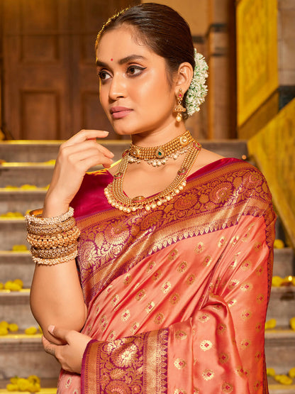 Anaita Orange Banarasi Saree With Blouse Piece