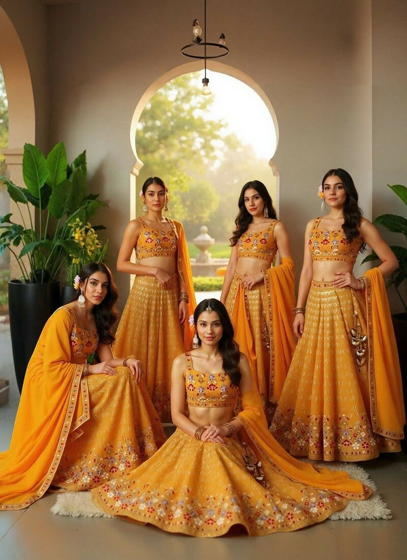 Lehenga Mart Musterd Faux Georgette Designer Bollywood Style Wedding Wear Lehenga Choli
