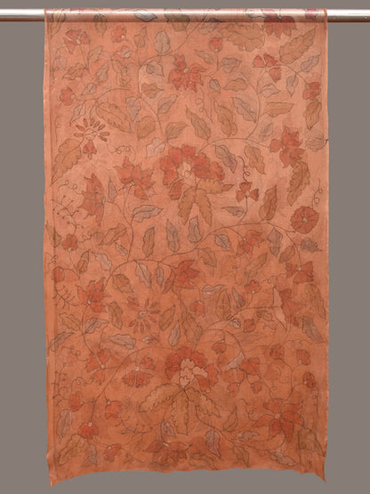 Orange Kalamkari Hand Painted Organza Stole with Floral Design - Global Threads