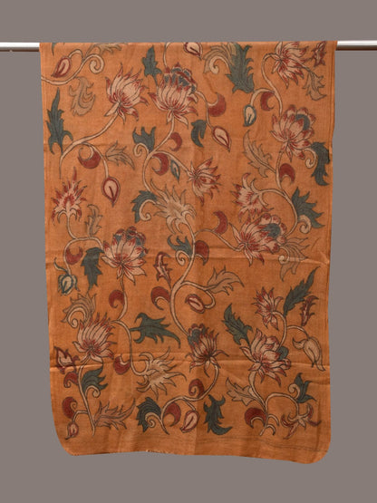 Orange Kalamkari Hand Painted Woolen Handloom Stole with Floral Design - Global Threads