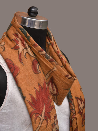 Orange Kalamkari Hand Painted Woolen Handloom Stole with Floral Design - Global Threads