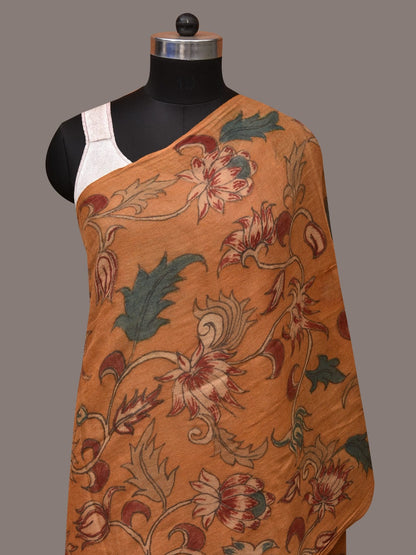 Orange Kalamkari Hand Painted Woolen Handloom Stole with Floral Design - Global Threads