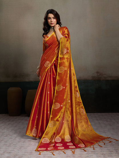 Anaita Orange Tissue Silk Woven Saree With Blouse