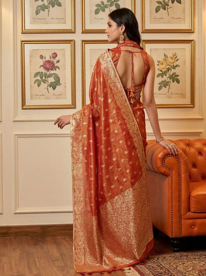 Anaita Orange Woven Tissue Silk Saree With Blouse