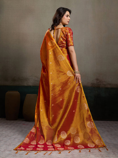 Anaita Orange Tissue Silk Woven Saree With Blouse