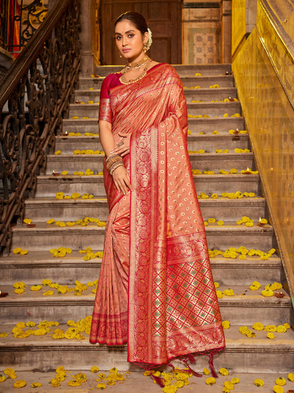 Anaita Orange Banarasi Saree With Blouse Piece