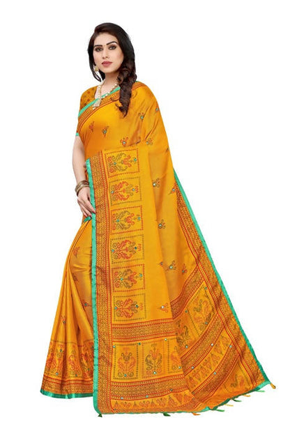 Vamika Embroidery Yellow Jute Silk Saree (Jhulka Yellow)