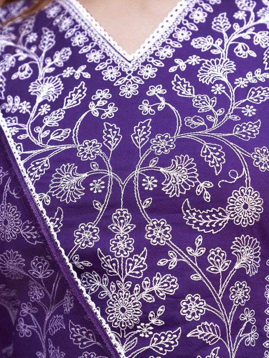Tikhi Imli Women Embroidered Regular Thread Work Pure Cotton Kurta with Trousers & With Dupatta