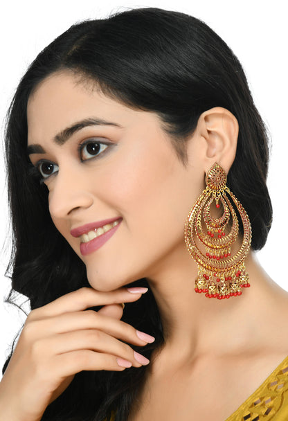 Mominos Fashion Johar Kamal Triple Circle White With Red Big Size Earrings
