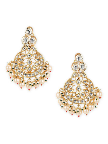 Gold-Toned White Kundan Contemporary Gold-Polished Chandbalis Earrings - Ruby Raang