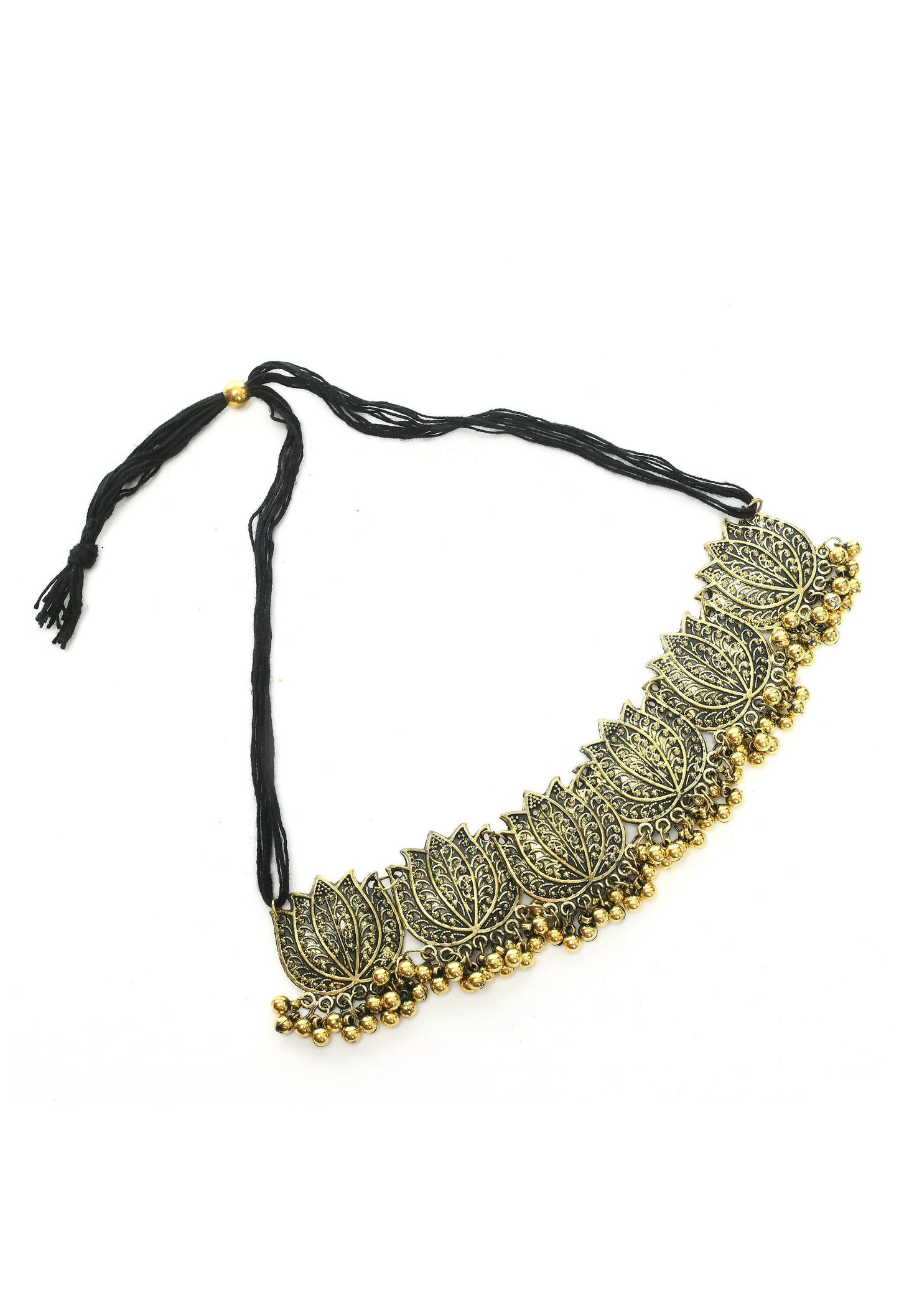 Mominos Fashion Johar Kamal Gold-Polished Brass Finish Lotus Design Choker For Women