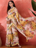 Sangria Floral Printed Banarasi Saree With Blouse Piece
