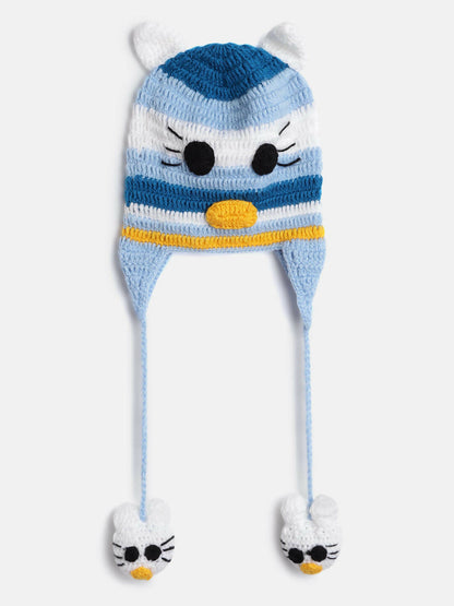 Chutput Kids Woollen Hand Knitted Cat Detail Cap - Blue