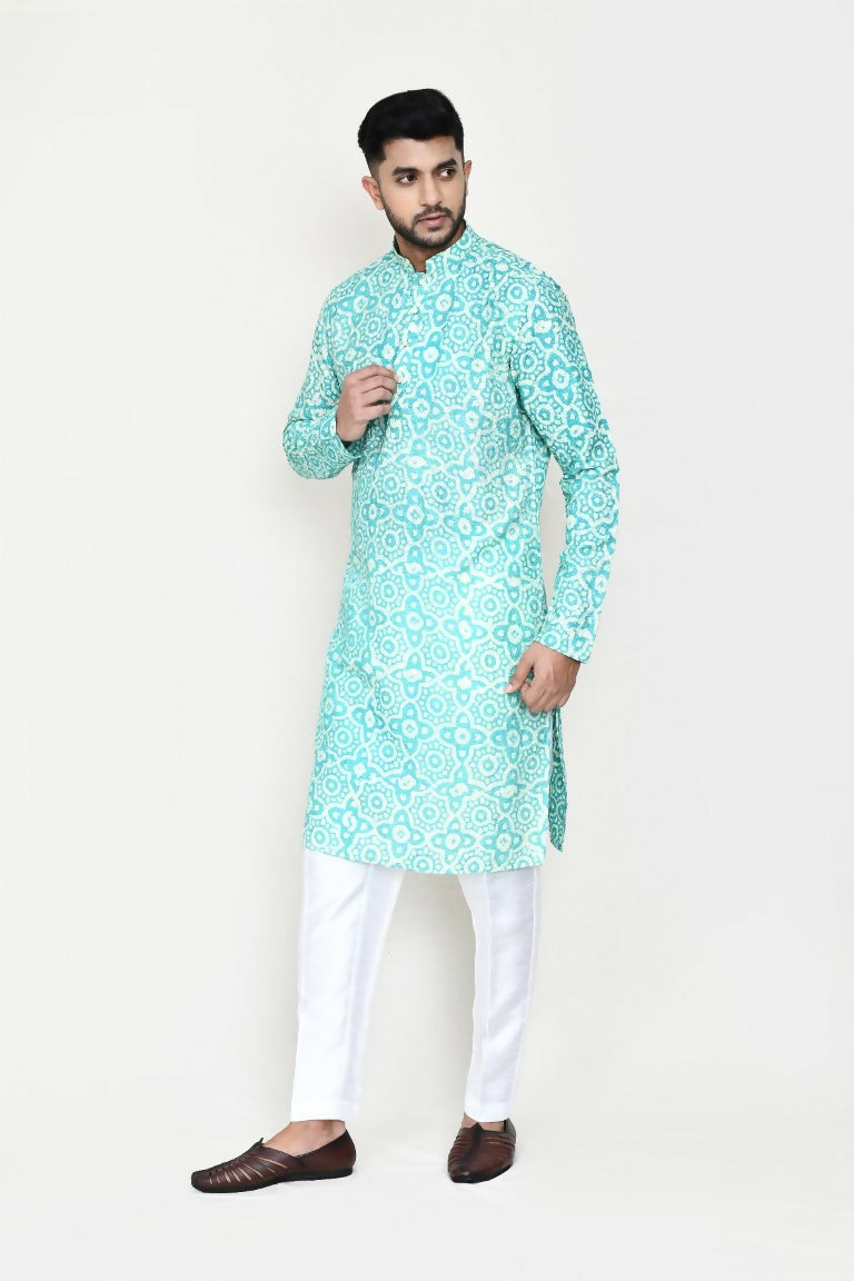 Joban Fashion Blue Colored Rayon Fabric Kurta With Straight Fit Pant