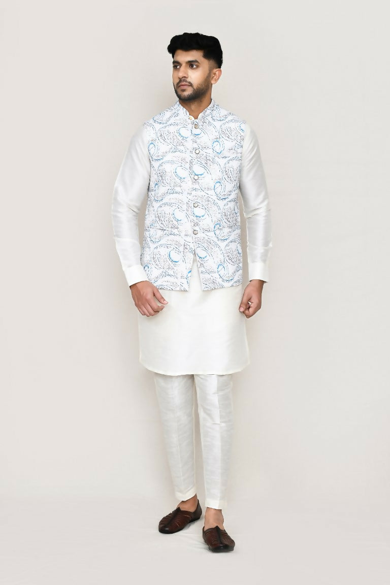 Joban Fashion White Colored Art Silk Fabric Kurta, Jacket With Straight Fit Pant