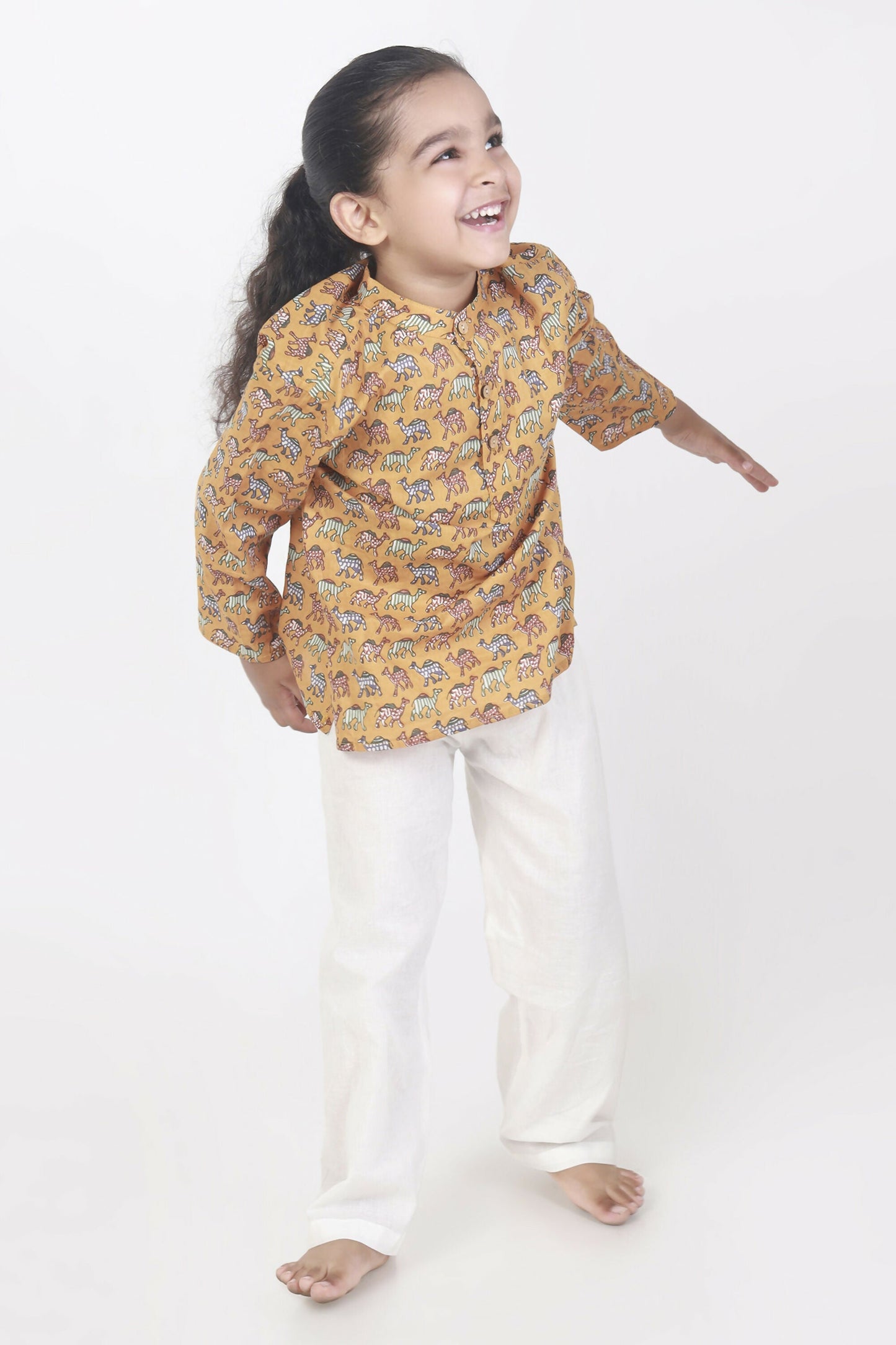 Breathables Kids Cotton Night Suit – Yellow Camel Print Kurta & Pyjama Co-Ord Set For Boys & Girls