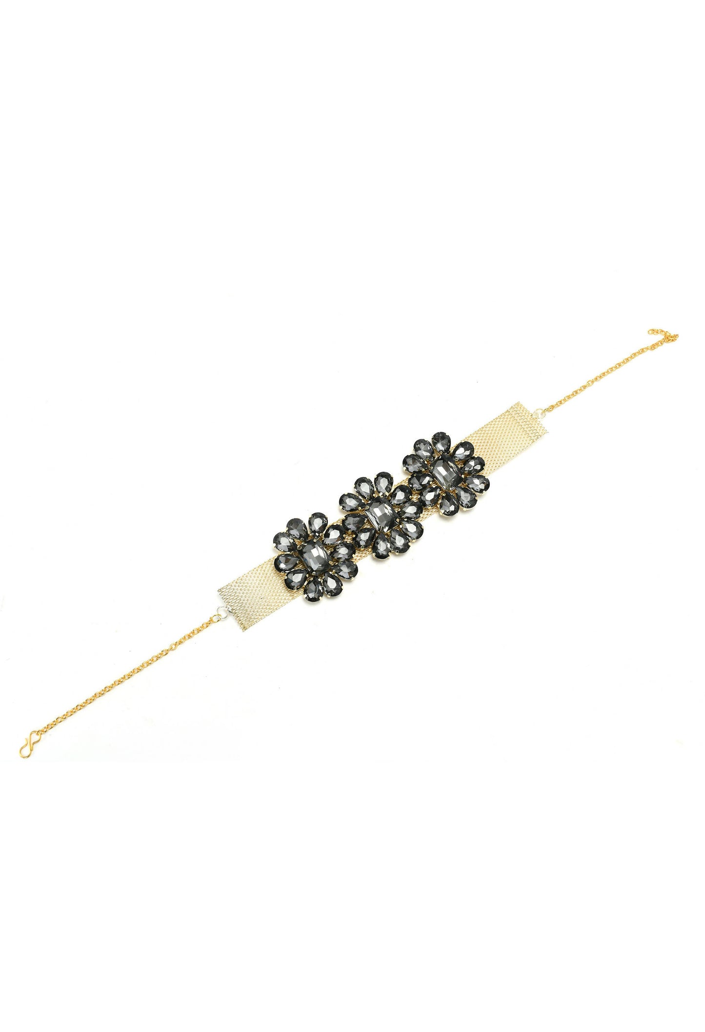 Mominos Fashion Joharkamal Gold-Polished Brass Finish Stone Choker For Women & Girls (Grey)