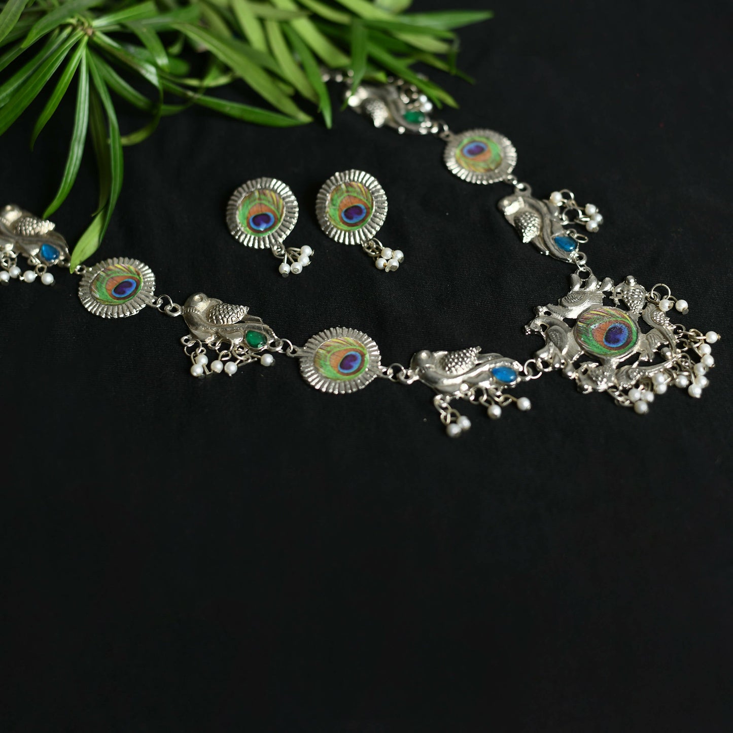 Mominos Fashion Johar Kamal Oxidised Silver-Plated Brass Finish Long Necklace For Women (Silver)